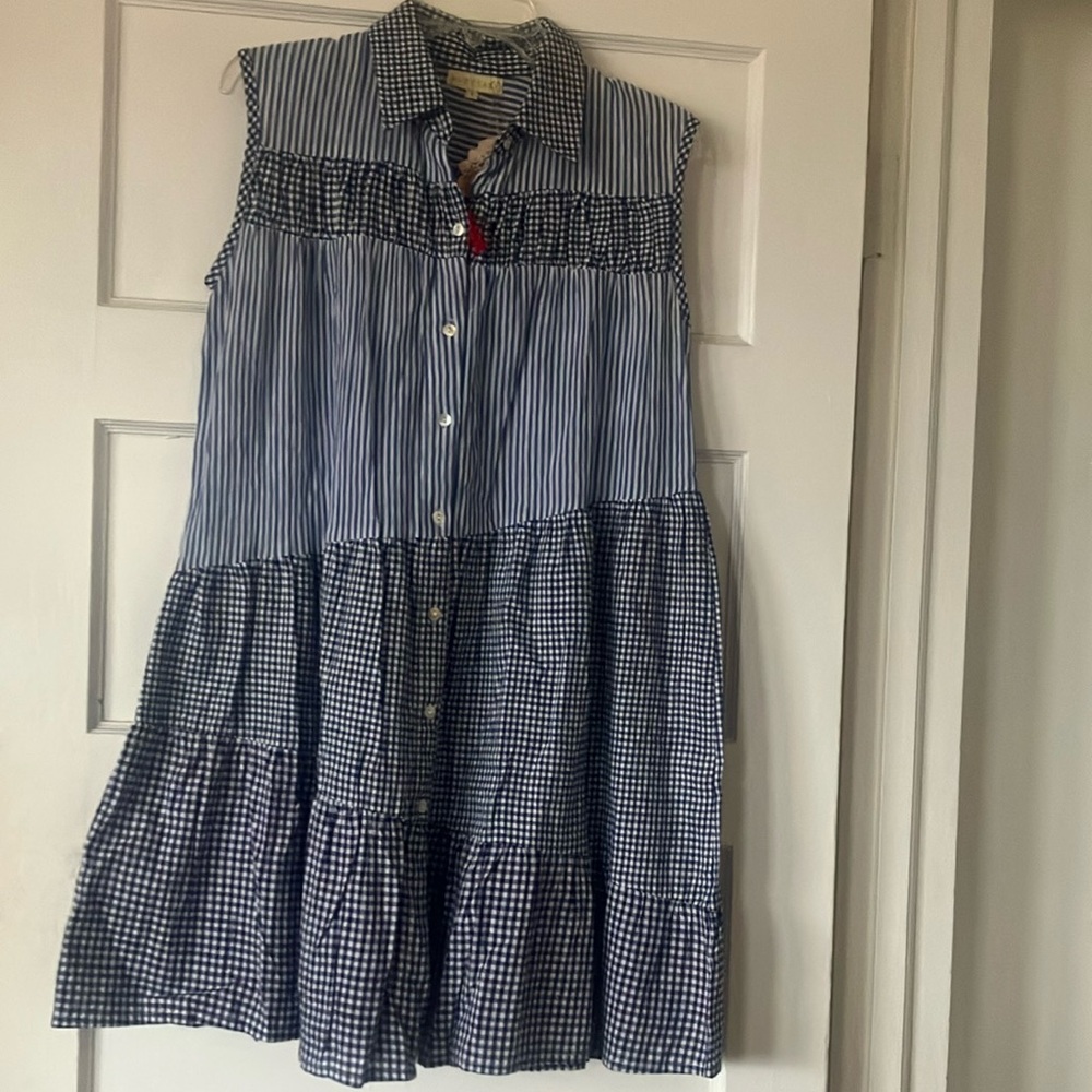 Blue and White Striped Kids Dress
